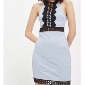 NWT TopShop cutout lace trim mini dress Women’s size 6 baby blue / black